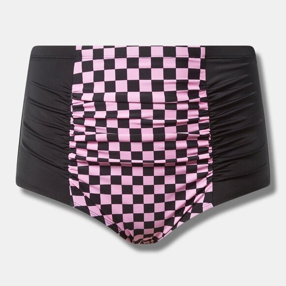 ❤️NWT VINTAGE TORRID CHECKERED RUCHED POWER MESH TUMMY CONTROL SWIM BOTTOM PLUS - Picture 8 of 10